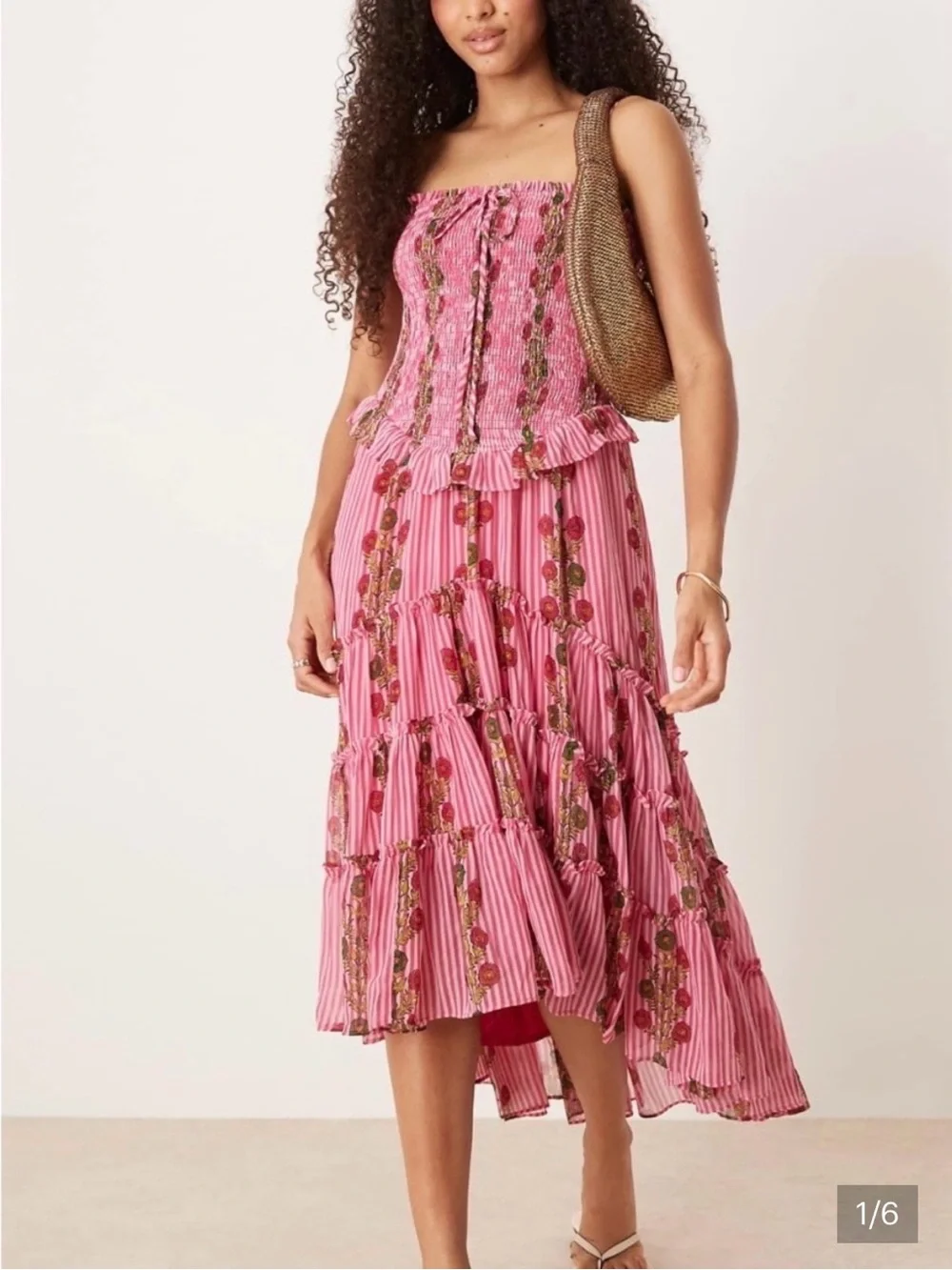 Free People Alejandra Smocked midi ruffle Dress